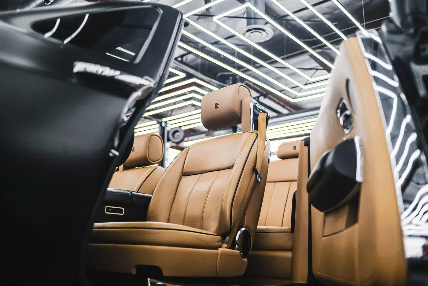 Leather interior of a luxury saloon
